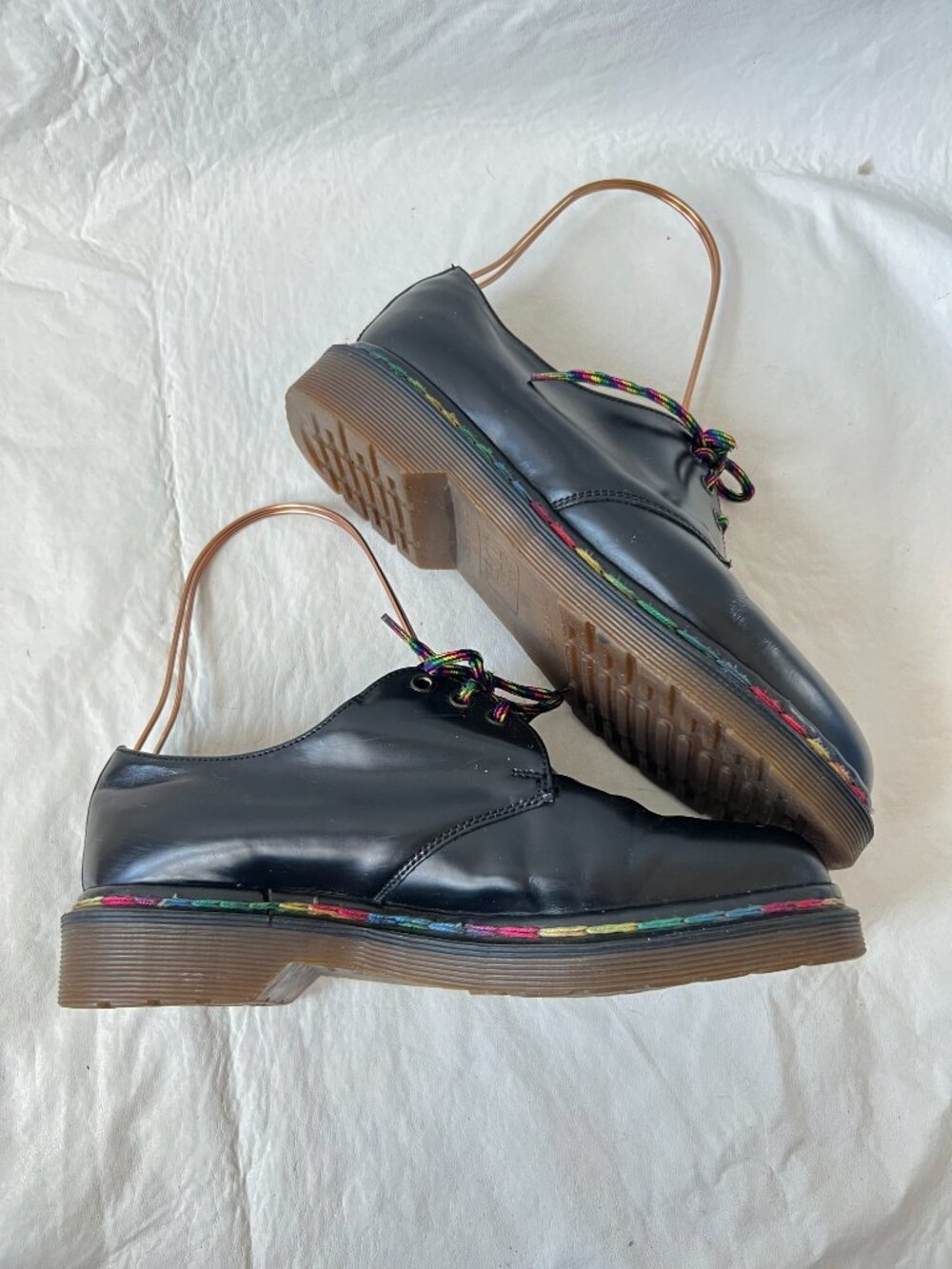 Dr Martens shoes 1461 oxfords UK 5 US 7 black leather double stitched rainbow - Picture 7 of 15